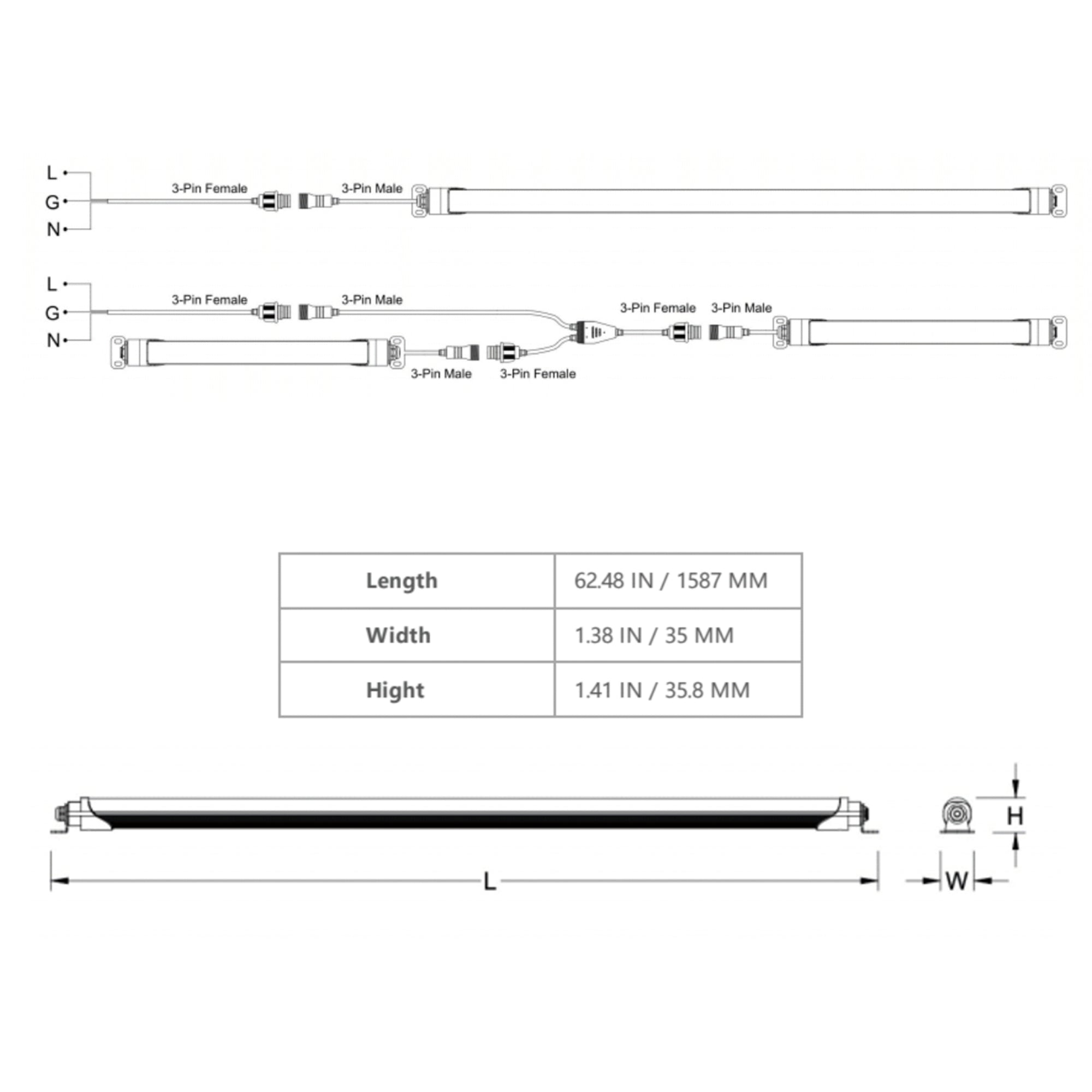 5FT Refrigerator Light LED Tube 22W, 3960LM, 5000K Screw Mount Direct Wire